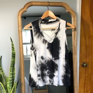 Grunge Tie Dye Distressed Collar Lace Up Tank Top